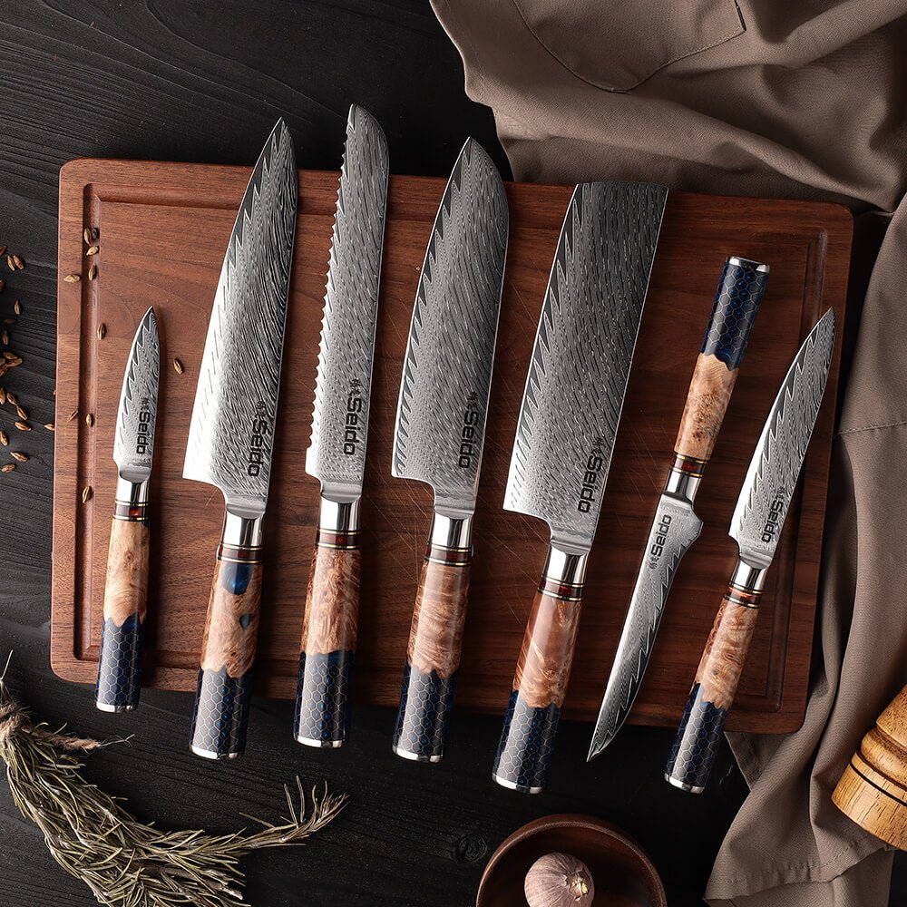 Hanikamu7-PieceDamascusChefKnifeSet_4.jpg Hanikamu VG10 Damascus Chef Knife Set - Image 1
